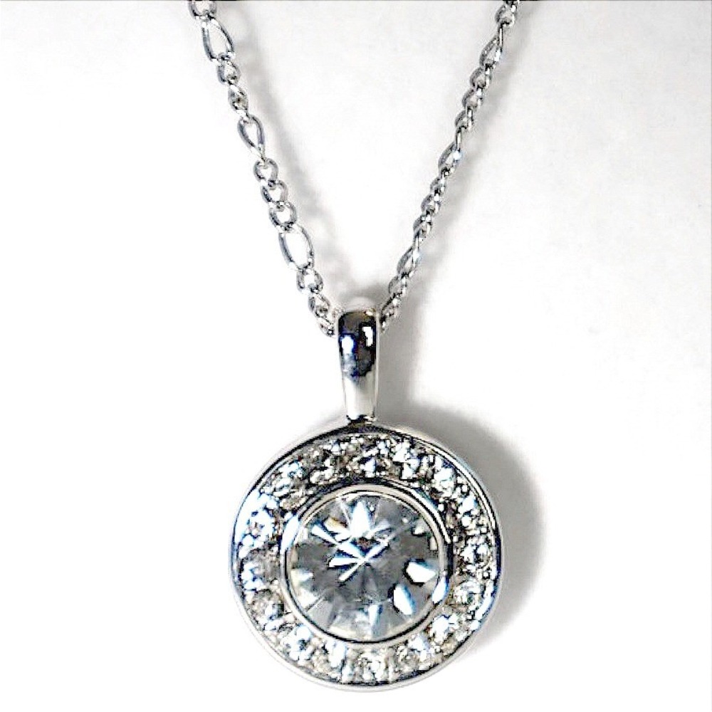 Swarovski Crystal Halo Pendant Necklace Silver Plated Adjustable 18-20" New